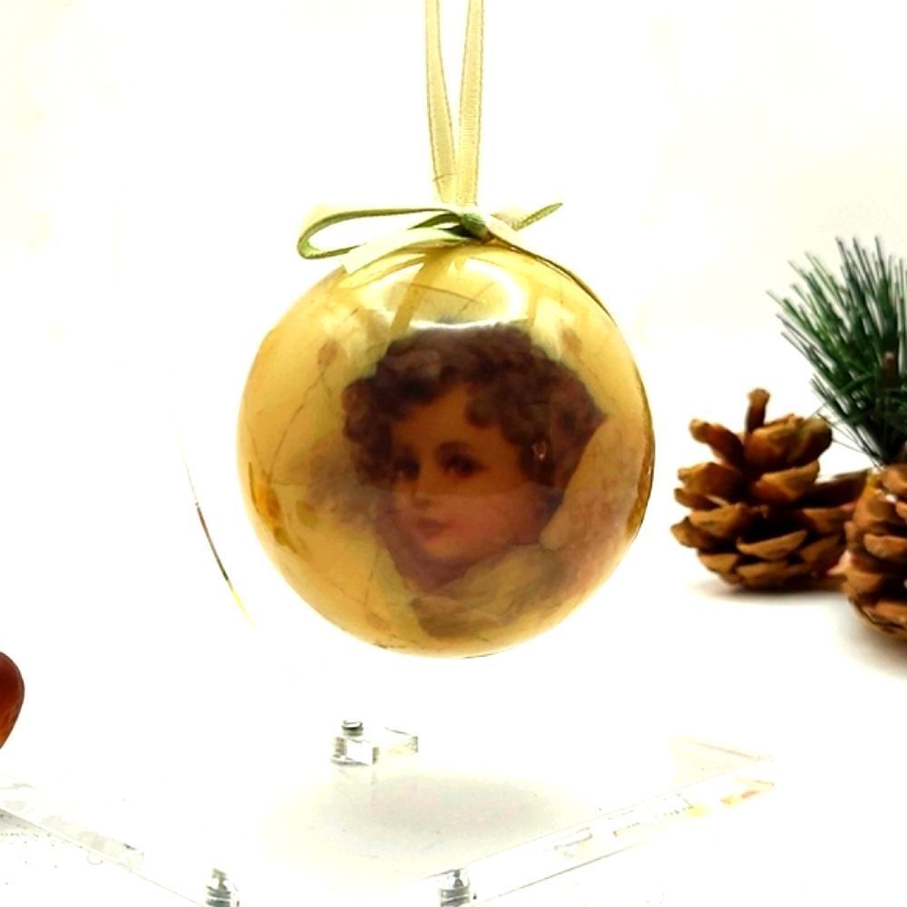 Vintage Midwest Decoupage Cherub Christmas Tree Ornament